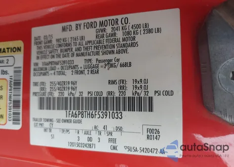 2015 Ford Mustang Ecoboost из США, поврежденный, VIN 1FA6P8TH6F5391033